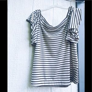 Off the shoulder, striped flutter sleeve top